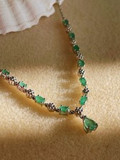 TJC Collana Goccia Fantasia Smeraldo 20" | Rodio Sovrapposizione Argento Sterling | Nuova con scatola