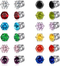 Spiritlele 12 Pairs Colors Cubic Zirconia Magnetic Earrings Clip on Non...