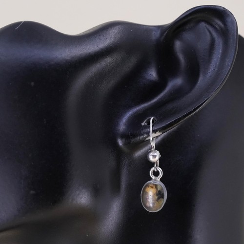 Vintage sterling 925 silver handmade oval earrings with resin flower - Picture 2 of 8