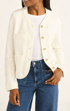 Free Assembly Womens Sweater Cardigan XS Cream Welt Pocket Lightweight Classic