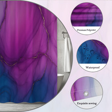 Stunning Blue and Purple Shower Curtain with Elegant Gold Accents