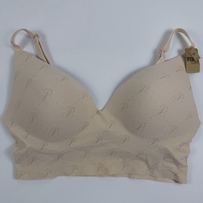 Victoria's Secret PINK Loungin Wireless Push Up Cream Ivory Logo Print Bra XL