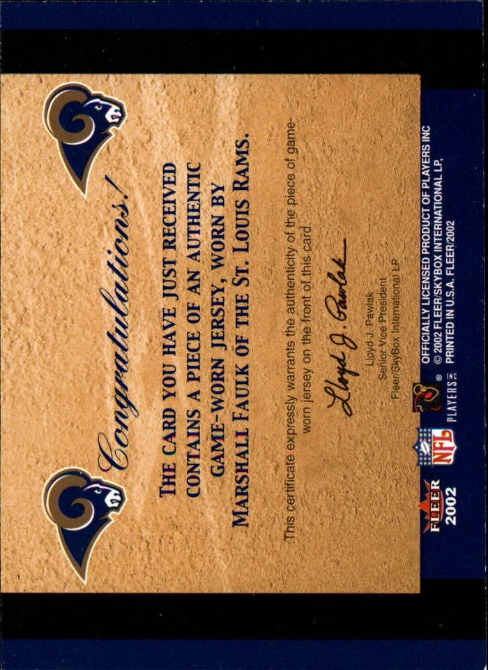 2002 Fleer Tradition Classic Combinations #13 Marshall Faulk Kurt Warner Jersey - Image 2 of 2