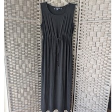 Vtg Lands End Maxi Dress Black Sleeveless Drawstring Waist Knit M 10-12 *READ