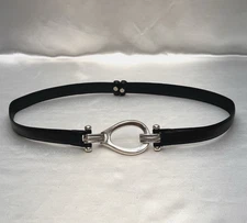 Van Heusen Black Genuine Leather Slide Adjustable Belt Silver Hook Buckle Sz SM