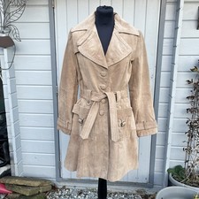Vintage Y2K Next Beige Tan Suede Trench Coat UK Size Petite 10