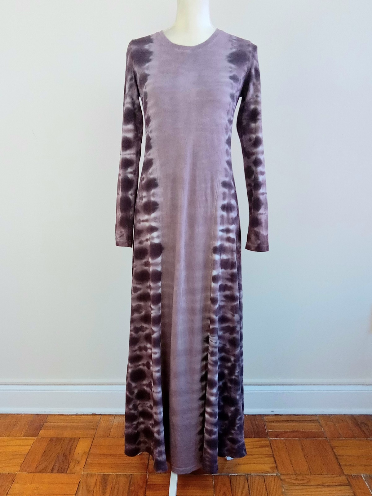 Small RAQUEL ALLEGRA Tie-Dye RHEA Brown COTTON-Knit Long Kaftan T-shirt Dress