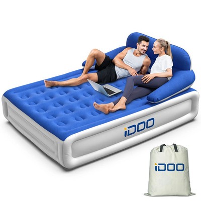 iDOO Queen Headboard Air Mattress, 18'' Airbeds with Built-in Pump, Camping Trave