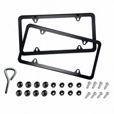 2pcs Black Stainless Steel License Plate Frames With Screw Caps