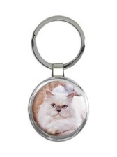 Cat : Gift Round Keychain Kitten Play Funny Cute Animal Pet Persian