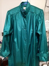 Sale! Raincoat Teal Green Shiny Long Trench Tie Belt Lined Size 10 Med. Pretty