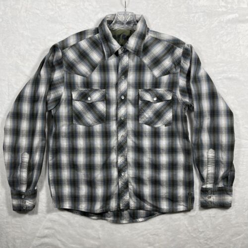 Gotcha Shirt Mens Small Plaid White Pearl Snap Button Long Sleeve Western Rodeo