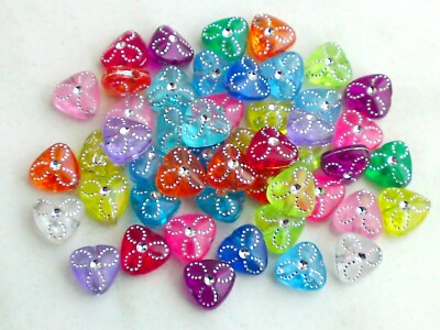 50 Acryl Glitzer Perlen Herz 9mm Strasseffekt Bunt Mix Farben Schmuck Basteln