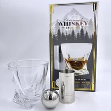 Whiskey Glass 3 Piece Set Stainless Steel Ice Ball Drinking Tumbler Holiday Gift