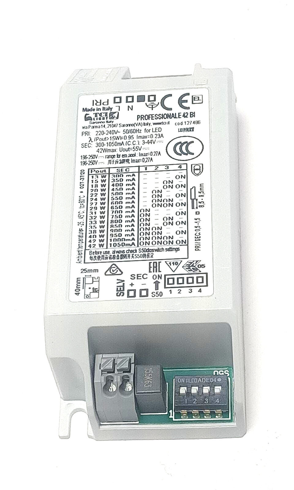 TCI 42 BI Professionale | Alimentatore LED Alta Efficienza 42W
