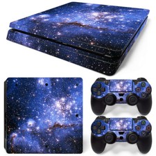 PS4 Slim Skin Console  2 Controllers Blue Space Vinyl Decal Wrap