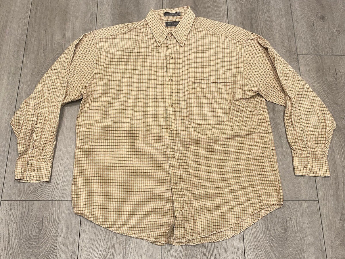 Vintage Van Heusen Plaid Button Up LARGE Men's Oxford BIG Shirt