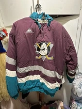 Vintage 90s Anaheim Mighty Ducks Hooded Puffer Jacket NHL Apex One Mens Size L