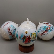 Christmas Ornamenrs Santa Baubles Faux Snow Santa Reindeer Sleigh Set Of 4