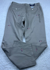 Vineyard Vines Classic Fit Club Pant Mens 35x32 Beige Printed Flag Whales 1P0191