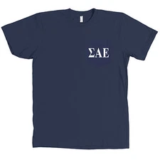 Sigma Alpha Epsilon SAE Bella + Canvas POCKET Navy T Shirt Fraternity Tee NEW
