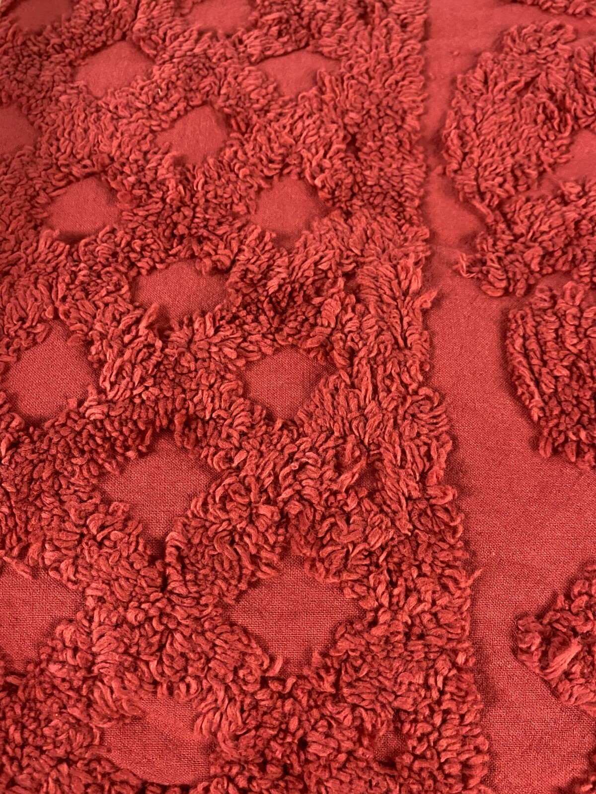 Vintage Penneys Chenille Bedspread Spice Red Burgundy with Fringe New