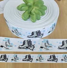 7/8  1.5" 1 YD Ice Skating Grosgrain Ribbon Snowflakes Winter Hair Bow Ribbon