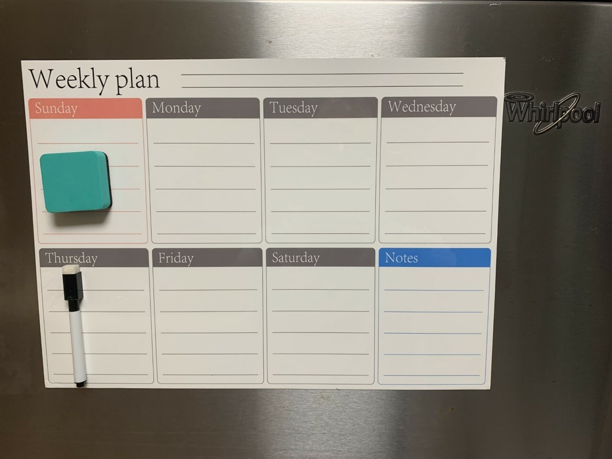16.5" X 12" Magnetic Refrigerator Calendar - White Dry Erase Weekly/Monthly Planner Board 8 thumbnail image