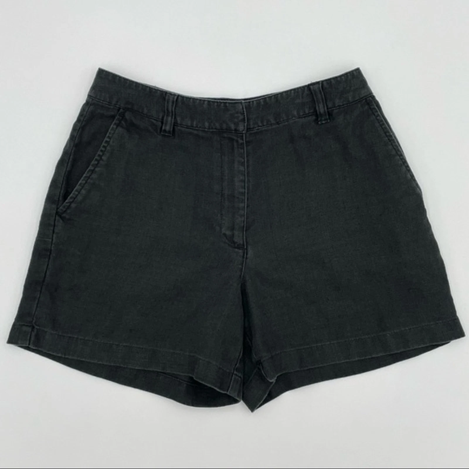 Ann Taylor Black Soft Linen Short Summer Casual Zipper Pockets Size 4