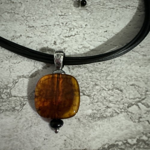 Silpada Sterling Silver 925 Amber Pendant Black Leather Necklace N1285 RETIRED - Picture 5 of 8