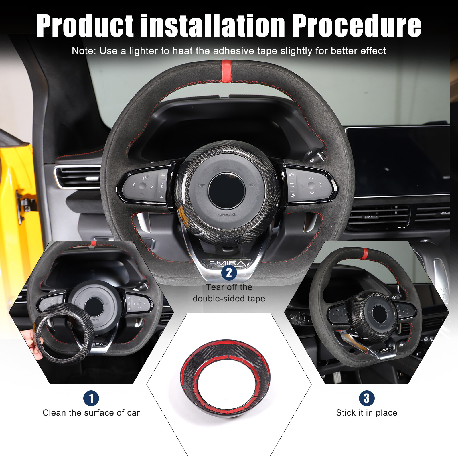 Real Carbon Fiber Steering Wheel Center Surround Cover For Lotus EMIRA 22-24 US
