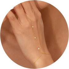 Gold Hand Chain Bracelet for Women Trendy, Dainty 14K Gold Ring Bracelet Hand Ch