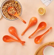 Porcelain Soup Spoons Set of 6 Ceramic Chinese Soup Spoons 6.6 Inch Asian Sou...