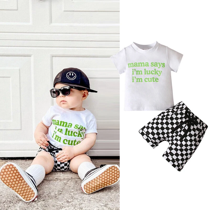 Newborn Baby Boys Jumpsuit Checkerboard Plaid Print Short Sleeve