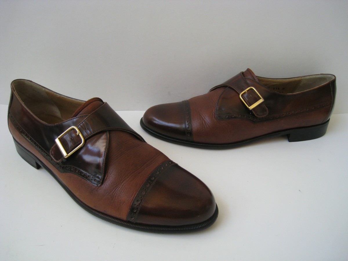 STAMATI MASTROIANNI MONK STRAP COGNAC LEATHER LOAFERS SIZE 