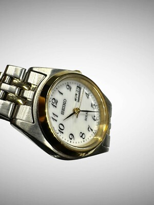 Seiko Solar Watch Women 25mm White Dial Two Tone Day Date Round