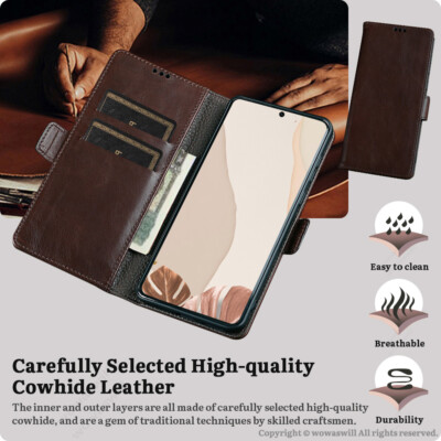 For iPhone Genuine Leather Case Cover Wallet Card Slot Magnetic with Stand