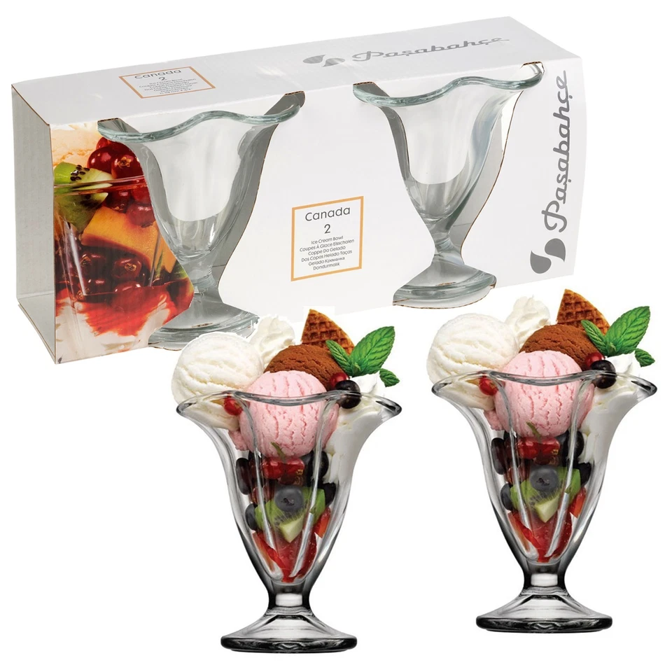EASYGIFT Set Of 2 4 6 Clear Glass Flower Shaped Ice Cream Cup Sundae Bowl Footed Dessert