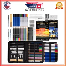 Art Supplies Drawing Pencils Set - 76 Pack Pro Sketching Kit with Sketchbook