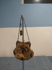 BIJOUX TERNER NWT MULTI COLOR BEADS/SEQUID GOLD SATIN EVENING BAG PURSE