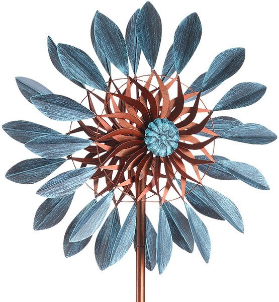 Windrad Windspiel Dekostecker Gartenstecker Blossom - Blau Braun - Aus Metall-image