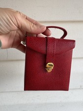 Travel Jewelry Box Fold Out Case Red Faux Pebble Leather with Handle  Push Lock