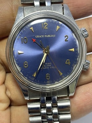 Vintage Grace Fabliau 3406 18 Rubis Alarm Working Manual Wind Stainless Steel