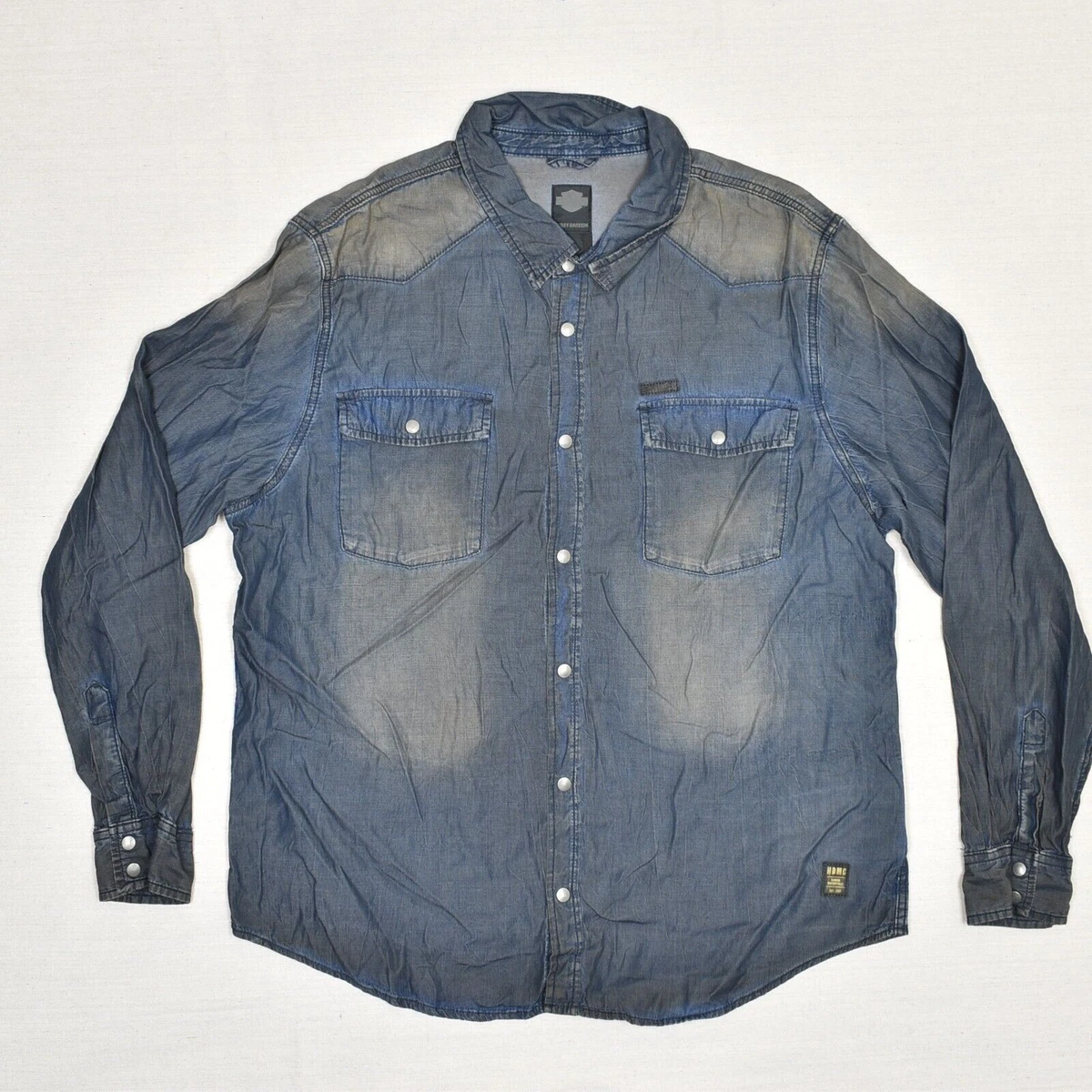 Harley-Davidson Denim Long Sleeve Casual Button-Down Shirts for