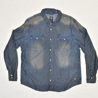 Harley Davidson Men Lyocell Blue Size 2XL Denim Pearl Snap Shirt Long Sleeve