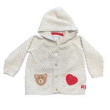 Ralph Lauren Baby Cream Quilted Knit Teddy Bear Heart Hoodie Cardigan 12M