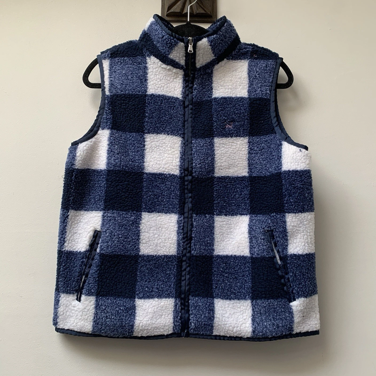 Crew Clothing Ladies Borg Fleece Gilet Bodywarmer Size UK 12 Blue Check NWOT