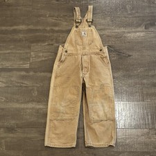 Carhartt Double Knee Overalls YBR01 Kids Size 5 Reg Brown Faded VTG Workwear A4