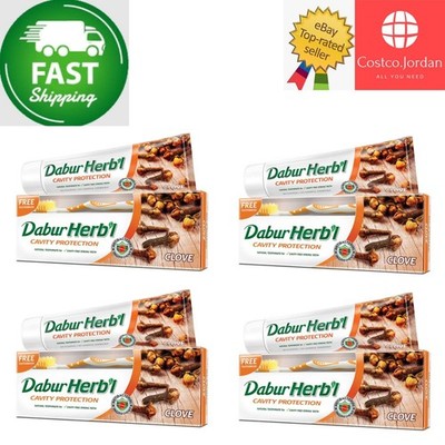 4er Pack X Dabur Herbal Natural Clove Zahnpasta Hohlraumschutz GRATIS Zahnbürste