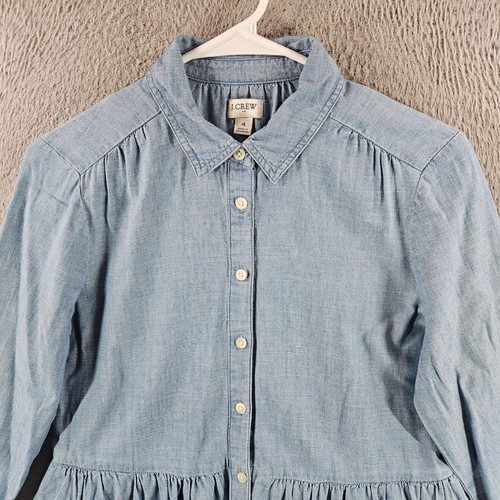 J.Crew Womens Blue Chambray Button Down Dropped Waist Shirt Dress Size 4 - Picture 3 of 9